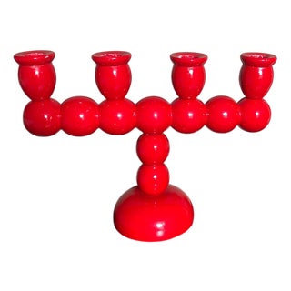 Swedish Bobbin Candelabra in Red For Sale