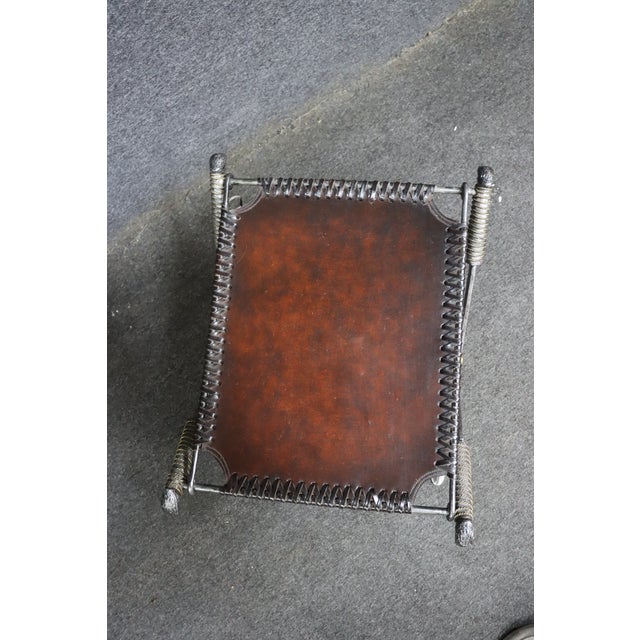Maitland-Smith Leather X-Base Stool With Cast Eagle Heads For Sale - Image 14 of 14