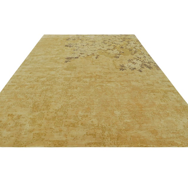 2010s Rug & Kilim’s Contemporary Rug in Gold With Floral Patterns “Gold Brush” For Sale - Image 5 of 7