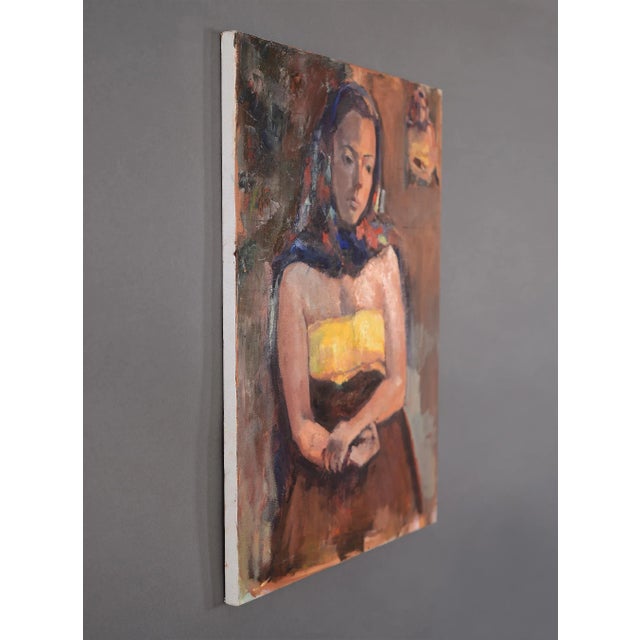 Mid-Century Modern Impressionist Lady With Head Scarf Portrait Painting For Sale - Image 3 of 10
