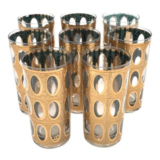 Signed Culver Pisa 22k Gold Crackle Highball Glasses Set of 8 For Sale
