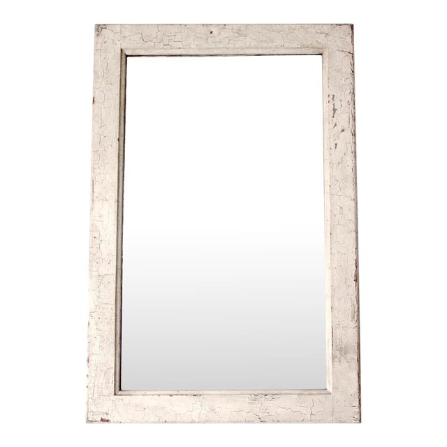 Antique Beveled Glass Mirror With White Wood Frame For Sale