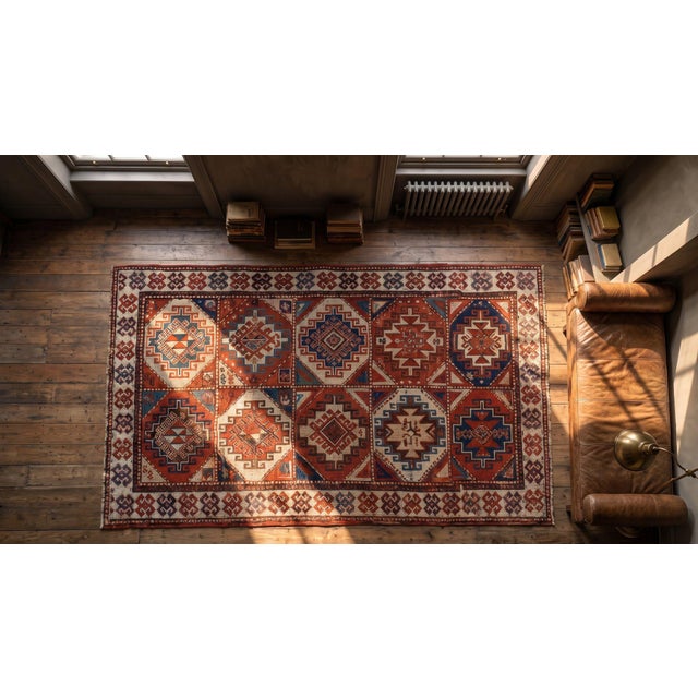 Light Gray 1890s Multicolor Geometric Antique Caucasian Kazak Rug 3'7" X 6' Handknotted Wool Carpet For Sale - Image 8 of 8