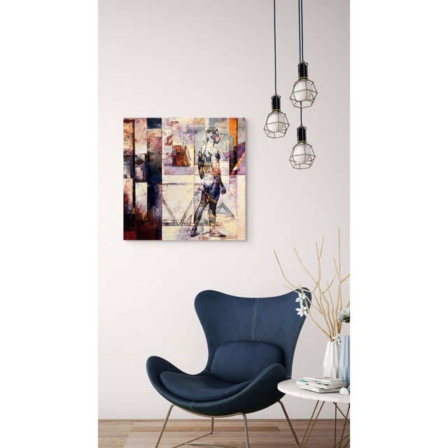 Peripheral Dream by Jon Wassom | Mixed Media on canvas featuring a figure in an abstract setting For Sale - Image 4 of 5