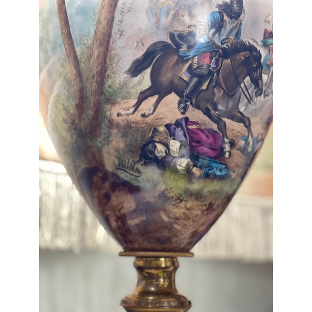 19th Century Sèvres-Style Porcelain Vase Lamp With Napoleonic Scene For Sale - Image 15 of 16