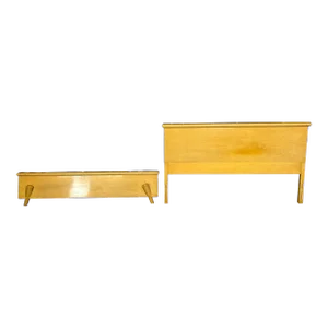 Unique Mid Century Modern Blonde Wood Full Size Headboard and Footboard