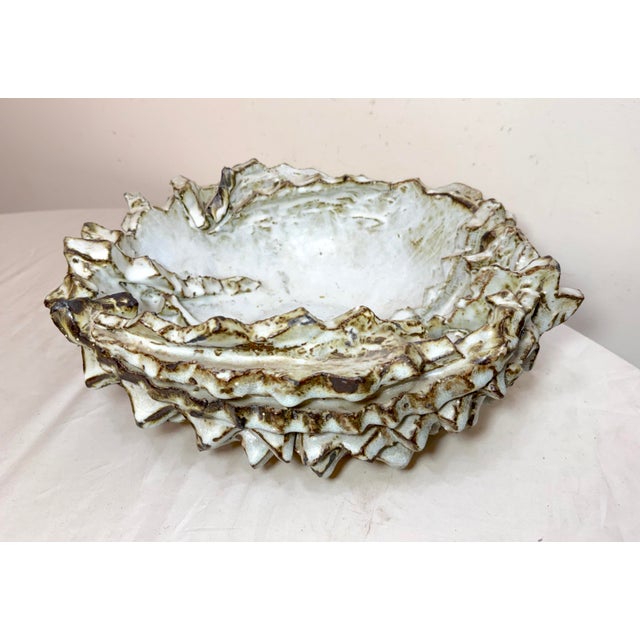 1980s Large Contemporary Koike Shoko Japanese Studio Art Brutalist Pottery Bowl Vase For Sale - Image 13 of 18