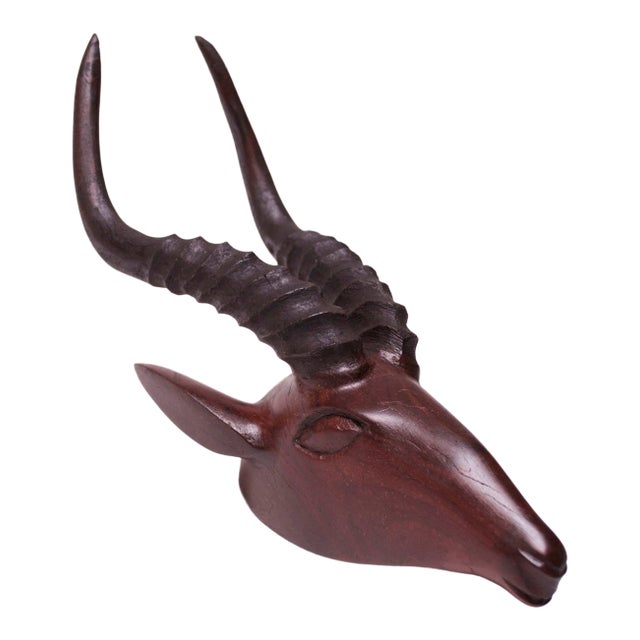 Wall-Mounted Hand-Carved Wooden Antelope Head For Sale
