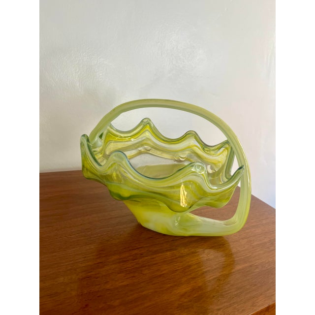 Italian Vintage Murano Attributed Glass Basket For Sale - Image 3 of 6
