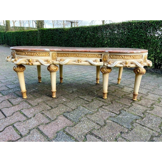 Mid-20c French Louis XVI Cream Gilt Marble Coffee Table For Sale - Image 14 of 17