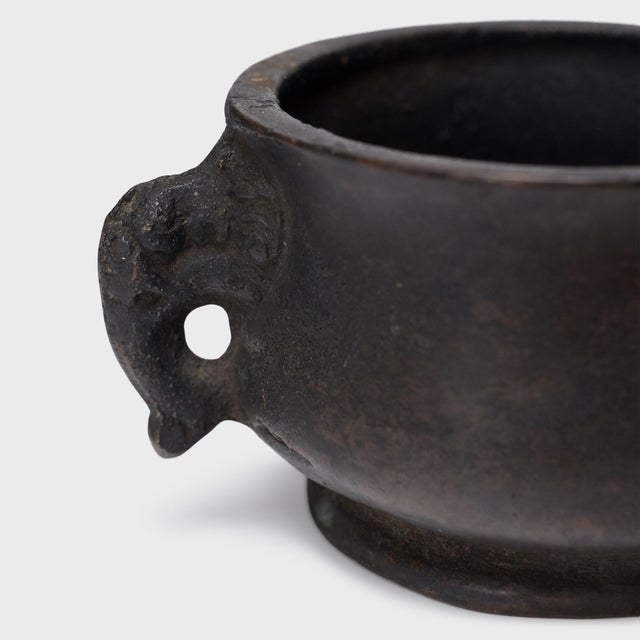 Chinese Petite Chinese Bronze Censer With Elephant Handles, C. 1700 For Sale - Image 3 of 4