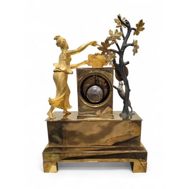 Antique French Empire Gilt and Silvered Bronze Mantel Clock, 1800 For Sale - Image 9 of 13