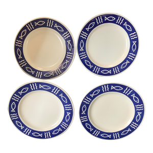 Late 20th Century Oceana Cobalt Blue With White Fish Hornsea Pottery Plates- Set of 4