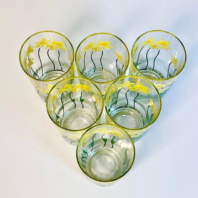 Georges Briard 1970s Vintage Boho Chic Daffodils Jane Lynn Glassware - Set of 6, After Georges Briard For Sale - Image 4 of 14