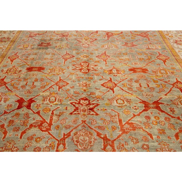 Textile Turkish Oushak Antique Wool Rug Handmade Featuring a Floral Pattern in Rust For Sale - Image 7 of 9