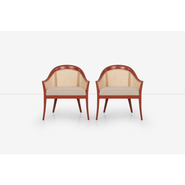 Wood Harvey Probber Set of Four Occasional Chairs, Salmon Lacquer & Cane, 1960c For Sale - Image 7 of 17