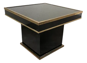 Vintage Coffee Table in Black Lacquer and Brass in the style of Jean Claude Mahey, 1970s, Set of 2