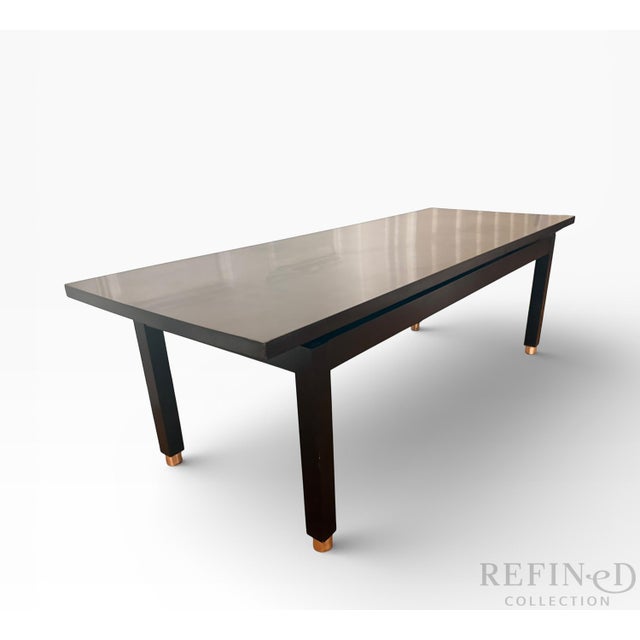 Mid-Century Modern 1960s Edward Wormley for Dunbar Laminate Top Coffee Table With Brass Sabots, 48” Mid-Century Modern For Sale - Image 3 of 16