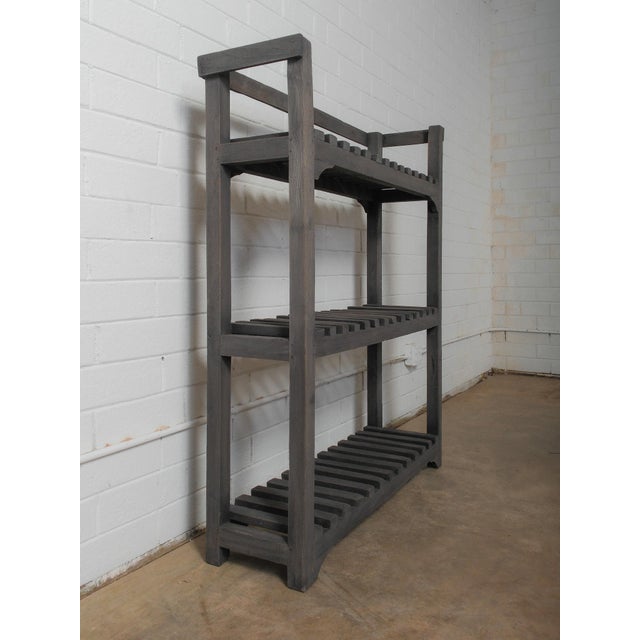 Charcoal Wooden Slatted Shelf With Open Framework For Sale - Image 4 of 4