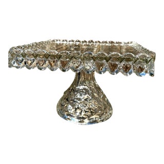1920s Art Deco Fostoria Retired 1915-82 American Clear Cube Square Cake Stand Rum Well For Sale
