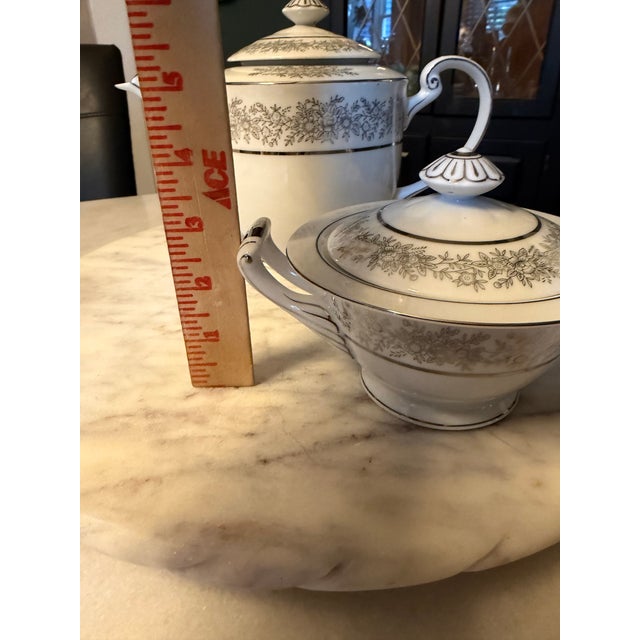 Metal Seyei Fine China Japan Tea Set "Brilliant" #3208 - Platinum Trim - Mint - 1970s For Sale - Image 7 of 16