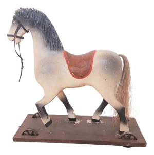 Antique Toy Wooden Horse on Wheels, 1900s