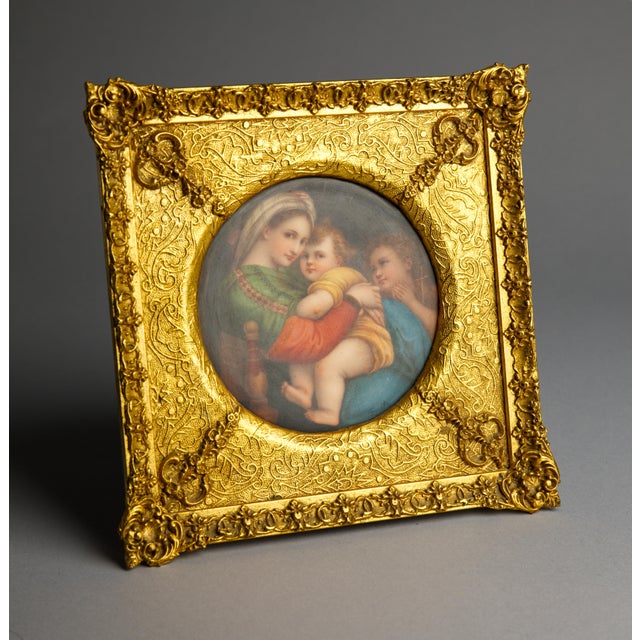 Victorian Antique KPM-Style Porcelain Plaque, Madonna Della Sedia After Raphael, Signed Spitz, Giltwood Frame For Sale - Image 3 of 11