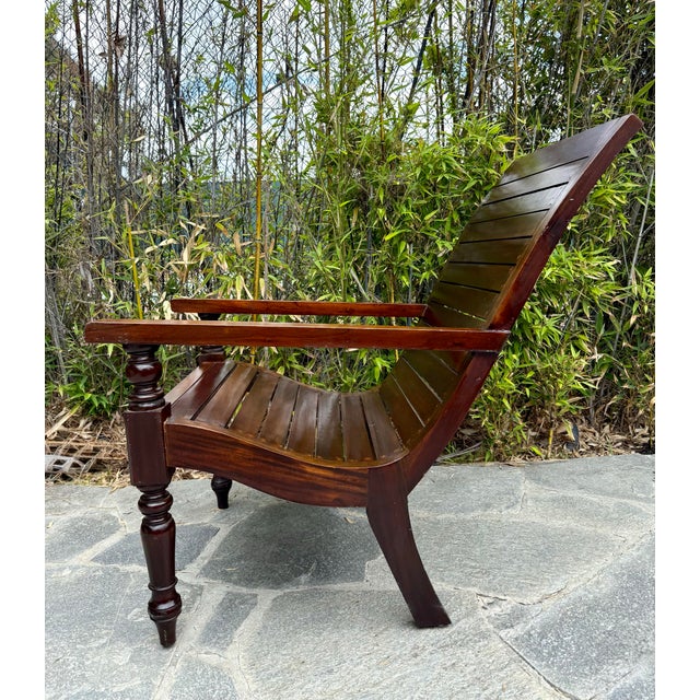 British Colonial Hardwood Slat Planters Chair For Sale - Image 12 of 12