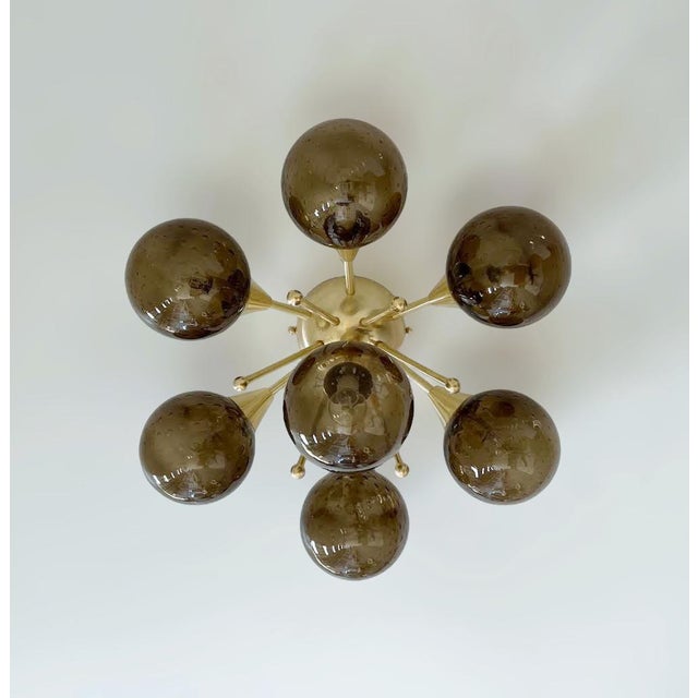 Italian 21st Century Chamomile Natural Brass Smoky Bubbles Globe Flush Mount by Fabio LTD For Sale - Image 3 of 7