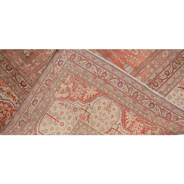 Beige Antique Persian Tabriz Copper, Terracotta and Ivory Hand Knotted Wool Rug For Sale - Image 8 of 11