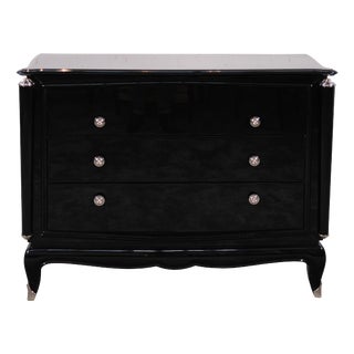 Art Deco Chest of 3 Drawers in High-Gloss Black Lacquer, France, 1930s For Sale