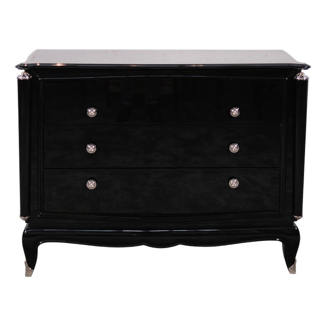 Art Deco Chest of 3 Drawers in High-Gloss Black Lacquer, France, 1930s For Sale