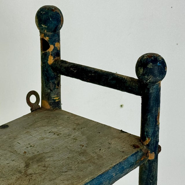 Mid 20th Century Vintage Faux Bamboo 3 Tier Wooden Hanging Shelf Unit in Deep Bright Blue For Sale - Image 5 of 11