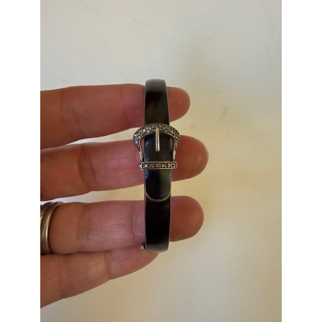 Black Vintage JWBR Sterling Silver Black Enamel Hinged Buckle Bracelet With Diamond Accents For Sale - Image 8 of 10