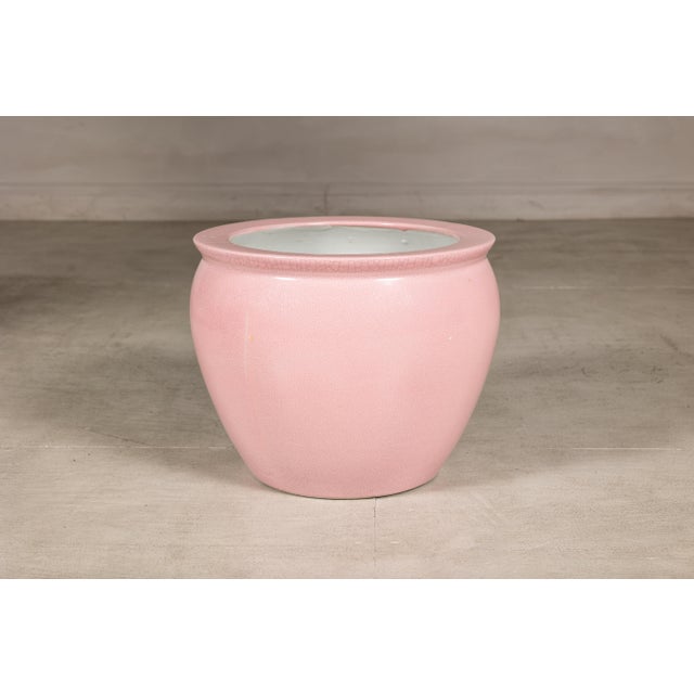 Vintage Chinese Pink Crackle Glazed Ceramic Planter, Medium Size For Sale - Image 12 of 14
