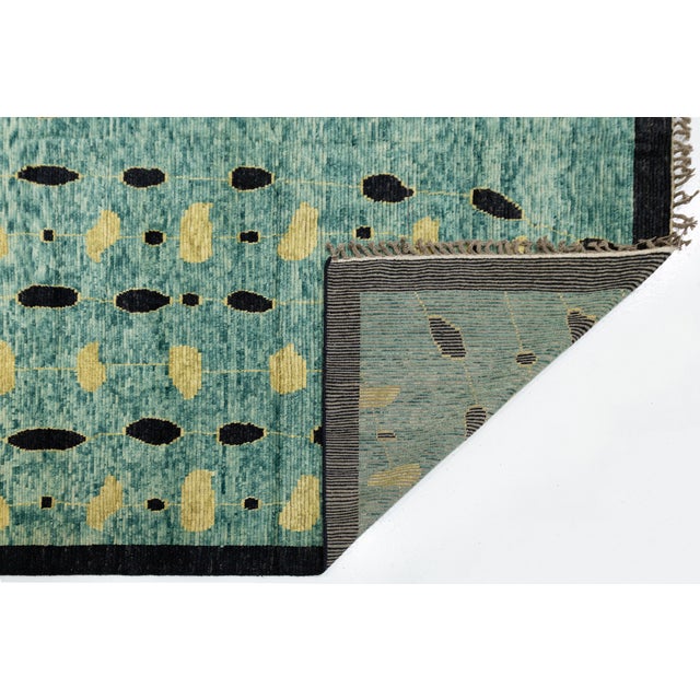 Azure Rain Modern Abstract Teal & Gold Moroccan Style Wool Rug 10x14 For Sale - Image 4 of 12