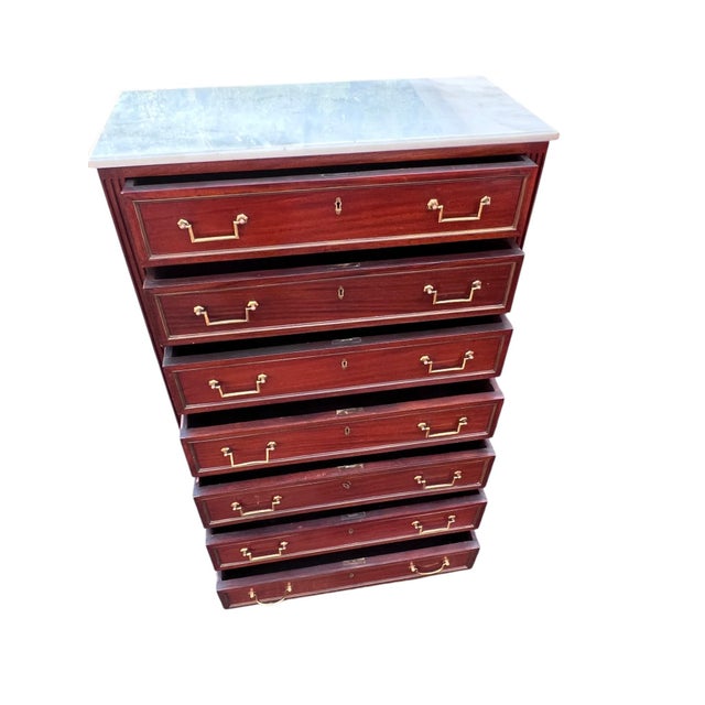 19th Century Federal Neoclassical Mahogany Tall Chest With Marble Top Elegant 19th-century mahogany tall chest of drawers...