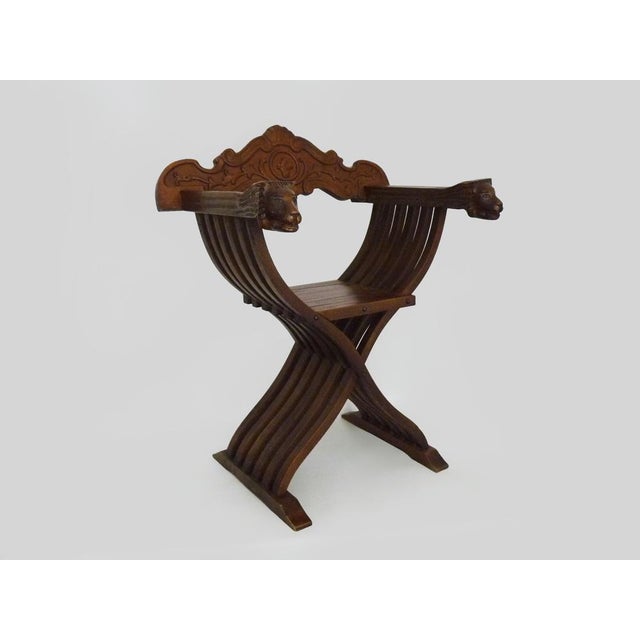 Vintage Savonarola Chair with Lion's Head in Wood, Italy, 1950s For Sale - Image 3 of 11