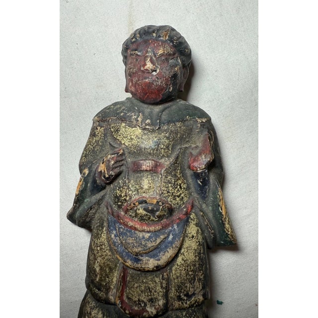 19th Century Antique 19th Century Hand Carved Polychromed Japanese Sculpture Figure Statue For Sale - Image 5 of 10