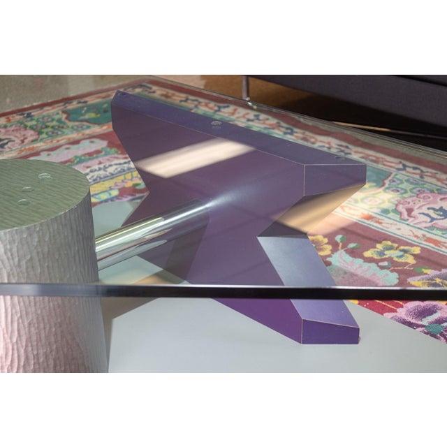 Vintage Post Modern Memphis Style Triangular Glass Laminate Chrome Coffee Table For Sale - Image 4 of 6