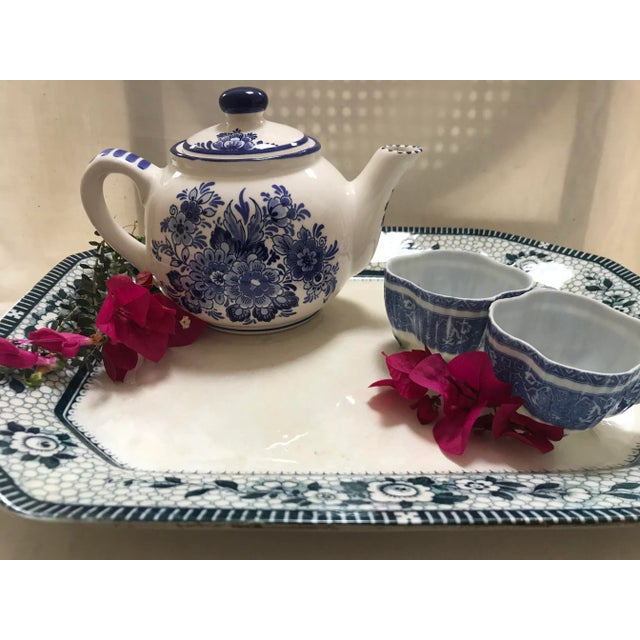 Ceramic Antique Burleigh Ware Large Blue & White Platter For Sale - Image 7 of 8