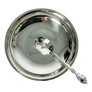Mid 20th Century Hollywood Regency Oneida Community Serving Dish With Slotted Spoon - Set of 2.