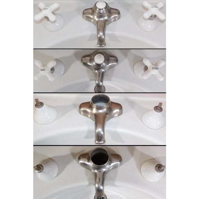 White Antique 1919 Trenton Potteries Company Large Tepeco Vitreous China Pedestal Sink For Sale - Image 8 of 18