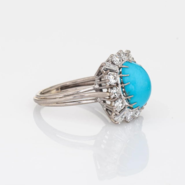 Modern 1ct Diamond Turquoise Square Ring Vintage 18k White Gold Cocktail Jewelry size 7.5 For Sale - Image 3 of 6