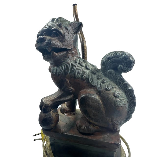 1970s Vintage Frederick Cooper Cast Iron Foo Dog Table Lamp For Sale - Image 5 of 7