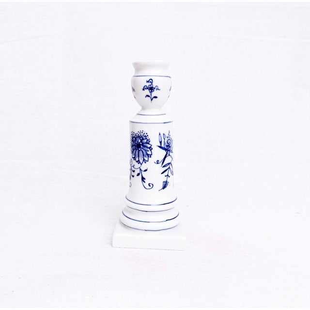 Porcelain Candlestick with Blue Floral Pattern fom Meissen, 1980s, in Flawless conditions. Designed 1980 to 1989 This...