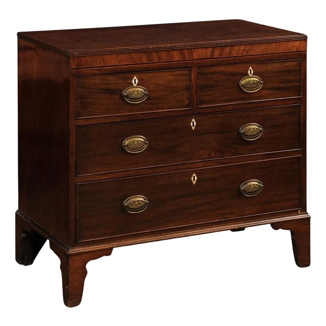 English Georgian Style Walnut Four-Drawer Chest with Sheraton Style Hardware For Sale