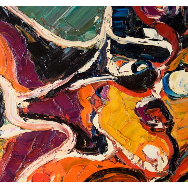 Abstract "Attention" Heavily Textured Abstract Expressionist Composition in Oil on Canvas by Harald Dry Schmidt For Sale - Image 3 of 9