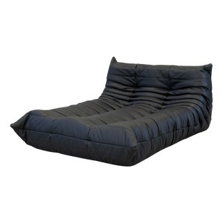 Togo Chaise Lounge in Black Leather byy Michel Ducaroy for Ligne Roset, 1974 For Sale