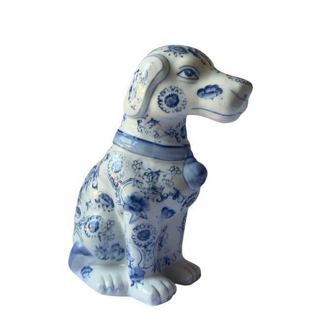Off-white Vintage Blue and White Chinoiserie Staffordshire Style Dog Figurine For Sale - Image 8 of 9
